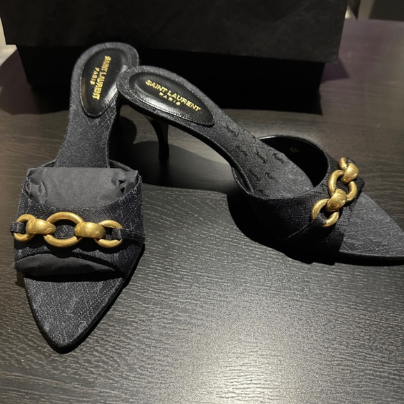 YSL SAINT LAURENT - Le Maillon Mules, YSL Black Print ( Size 37/ US 7) - Picture 3 of 8